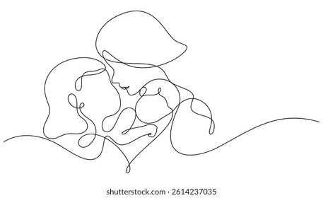 mother daughter and baby embracing togetherness one line continuous drawing hand drawn minimalism decorative. mothers day greeting line art happiness family