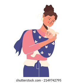 Mother with daughter. Baby in a sling. Vector illustration.