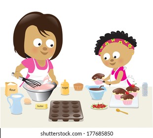 Mother and daughter baking