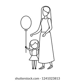 mother with daughter and balloon helium