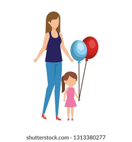mother with daughter and balloon helium