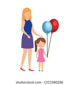 mother with daughter and balloon helium