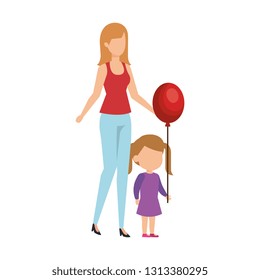 mother with daughter and balloon helium