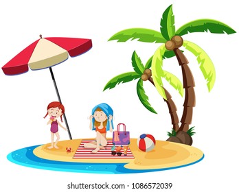 Mother and Daughter at the Beach illustration