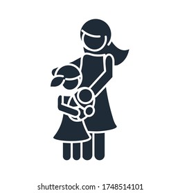 mother and daughter carrying a babay family day, icon in silhouette style vector illustration