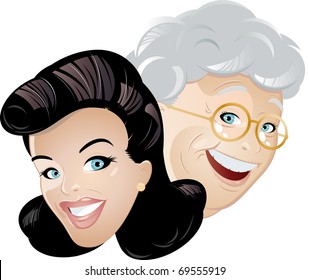 mother and daughter cartoon