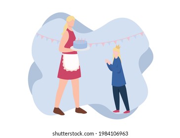 Mother and Daughter Celebrating Birthday - Illustration