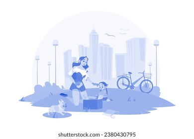 Mother And Daughter Collecting Waste