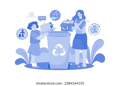 Mother And Daughter Collecting Waste