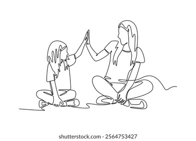 Mother and daughter concept. Single line draw design vector graphic illustration.	