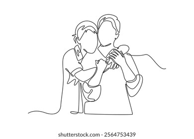 Mother and daughter concept. Single line draw design vector graphic illustration.	