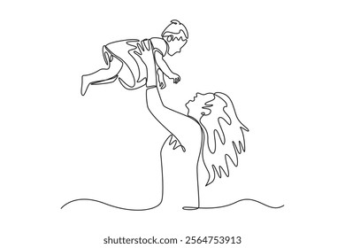 Mother and daughter concept. Single line draw design vector graphic illustration.	