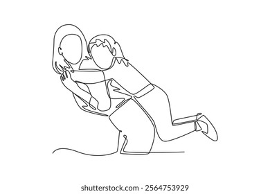 Mother and daughter concept. Single line draw design vector graphic illustration.	
