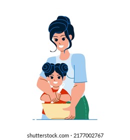 mother daughter cooking vector. kitchen happy family, woman kid daughter, cooking child, cook cake mother daughter cooking character. people flat cartoon illustration