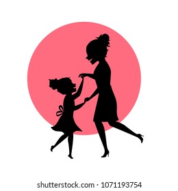 mother and daughter dancing together silhouettes vector illustration scene 