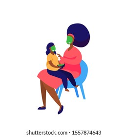 Mother and daughter doing face mask. Family, relationship, parenting flat vector illustration. Family concept for banner, website design, landing web page