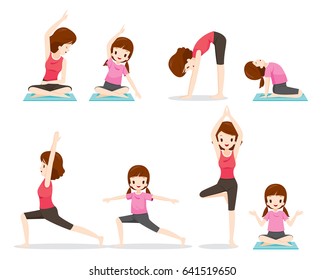 Mother And Daughter Doing Yoga Exercise, Healthy, Beauty, Body, Activity, Sport, Lifestyle