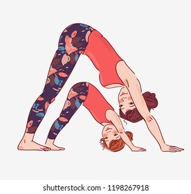 Mother and daughter doing yoga. Family yoga vector illustration