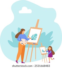mother and daughter draw together