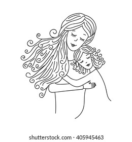 Mother with daughter. Element for design. Vector line illustration.