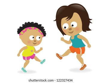 Mother and daughter exercising