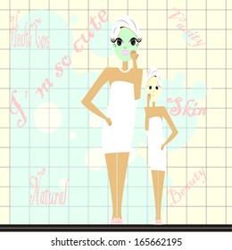 mother and daughter with face mask 