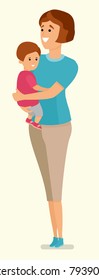 Mother with daughter flat cartoon vector illustrations, isolated on white background.