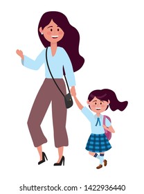 Mother and daughter going to school design