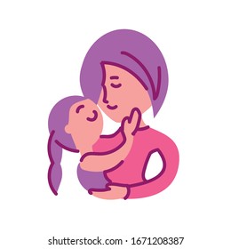 mother with daughter, half line and color style icon vector illustration design