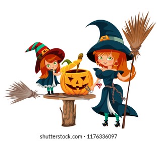 Mother and daughter in Halloween costumes poster