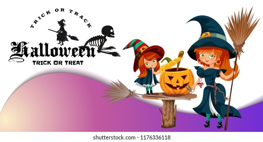 Mother and daughter in Halloween costumes poster