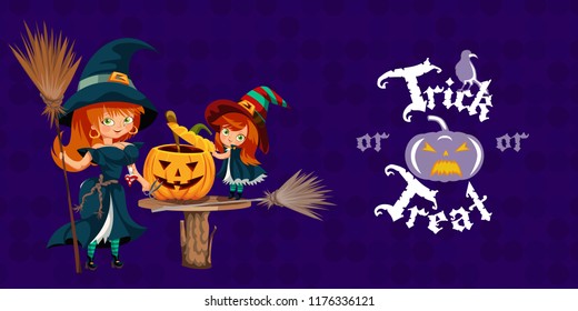 Mother and daughter in Halloween costumes poster