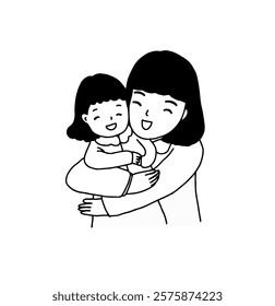 The mother and daughter, hand draw style vector illustration