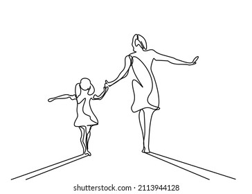 mother and daughter having fun and walking outside together