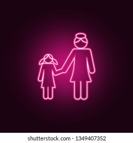 mother and daughter holding hands icon. Elements of Family in neon style icons. Simple icon for websites, web design, mobile app, info graphics