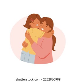 Mother and daughter hugging. Family concept. Vector cartoon illustration.