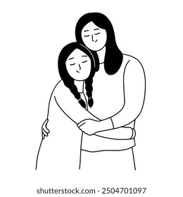 Mother and daughter hugging illustration