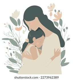 mother and daughter hugging mothers day vector