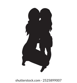 mother and daughter hugging silhouette on white background, vector