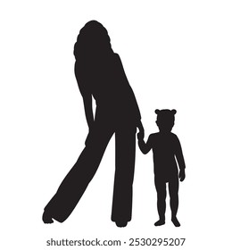 mother and daughter icon black silhouette, vector