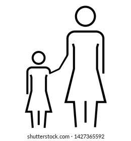 Mother and daughter icon. Girl holding her mother's hand line isolated vector illustration