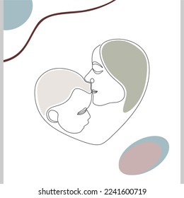 mother and daughter illustration continuous drawing single line art