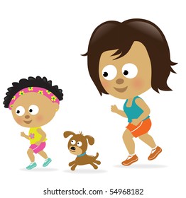 Mother and daughter jogging (African American)
