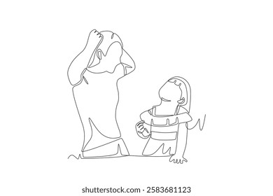 Mother and daughter are joking. Mother's day concept one-line drawing