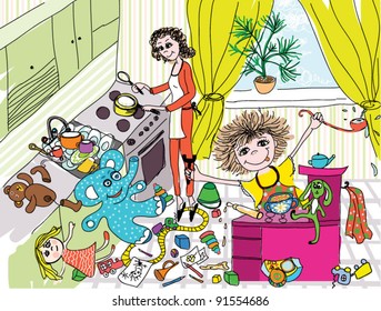 Mother and daughter in kitchen