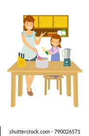 Mother and Daughter learning to cook