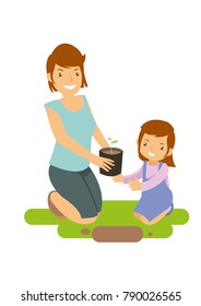 Mother and Daughter learning to grow plants