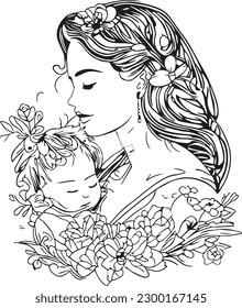 arte de la línea de la hija madre para el día de la madre