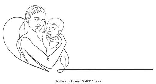 Mother and daughter line art style vector illustration