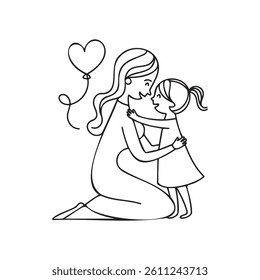 Mother and daughter line art vector illustration art is a sweet design for Mother's Day